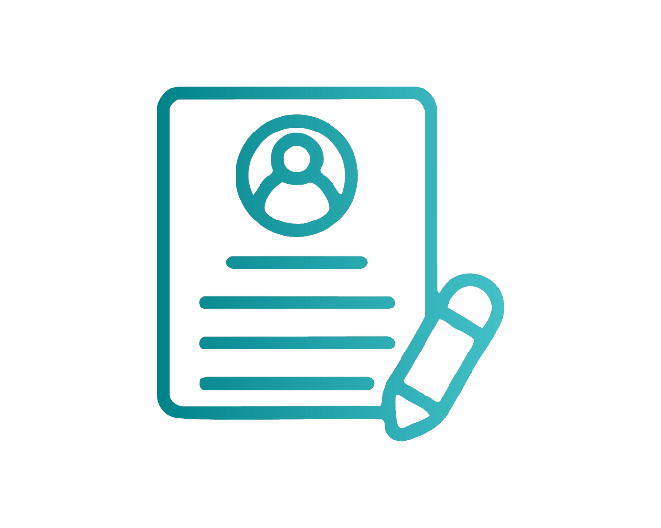 Turquoise icon of a document and a pen