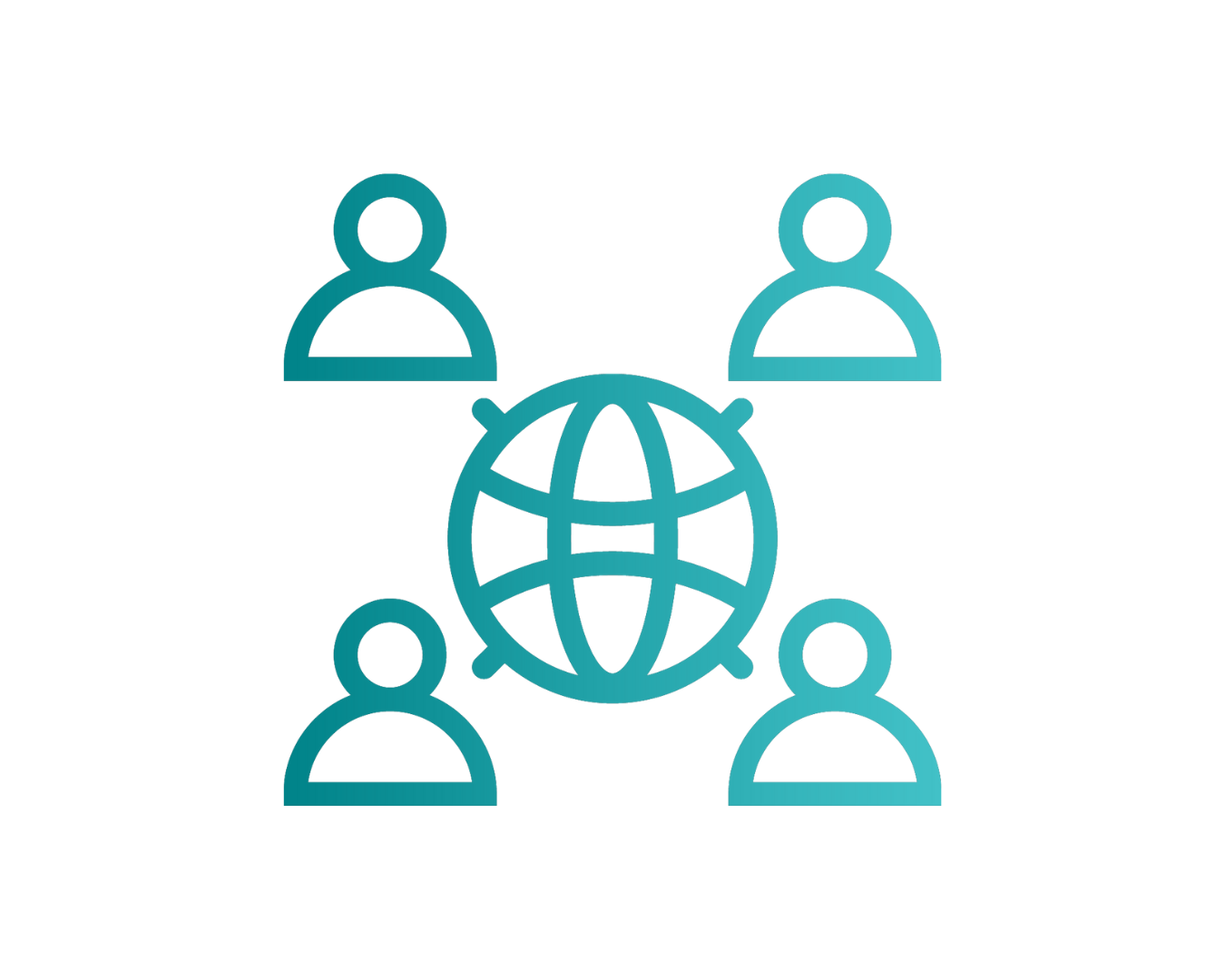 Turquoise icon of people in a network connected